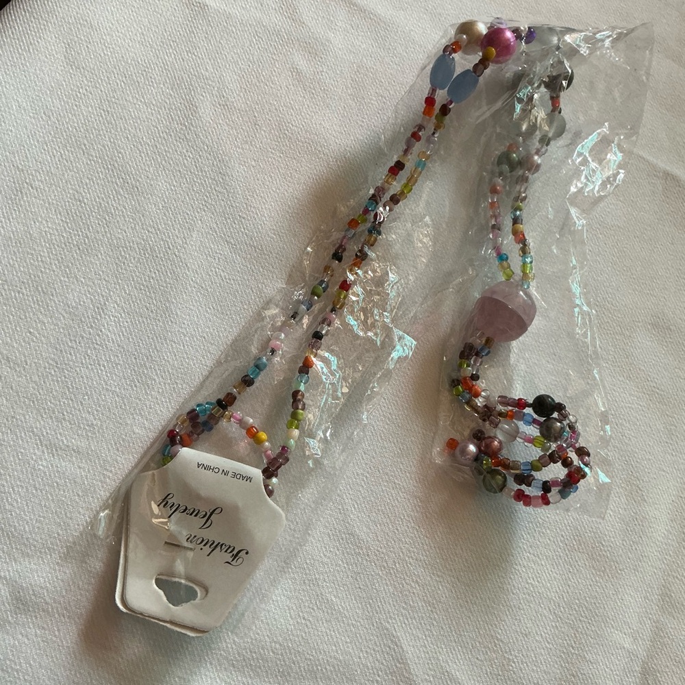 Fashion Jewelry Multicolor Beaded and Pearl and Lamp work Necklace